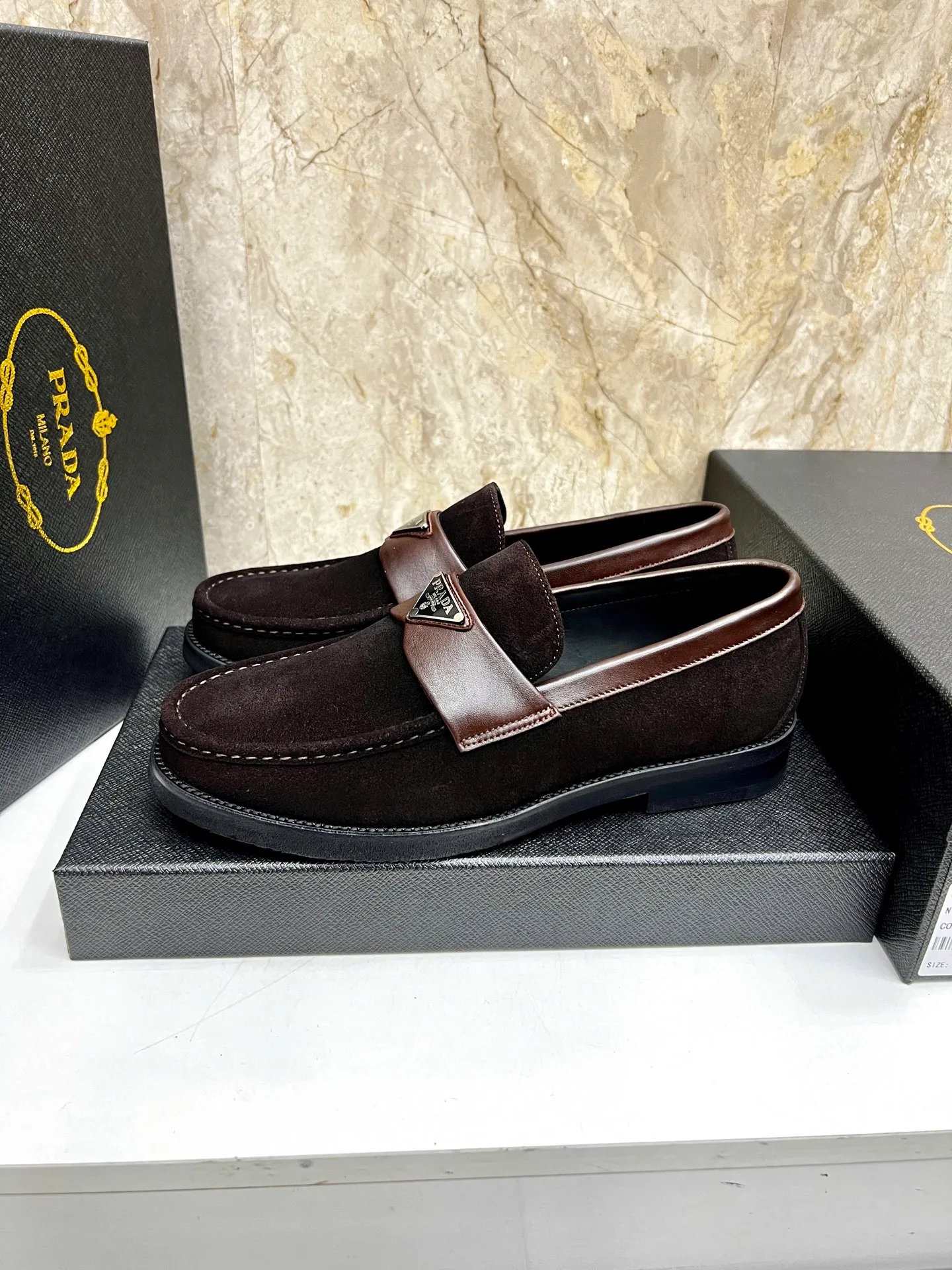 PRADA~ Size: 38-44 (customized 45/46 P: 💰880 P's original official website new high-end men's leather shoes, top-quality original replicas, made of imported open edge beads/calf leather, calf leather breathable lining, original leather outsole!